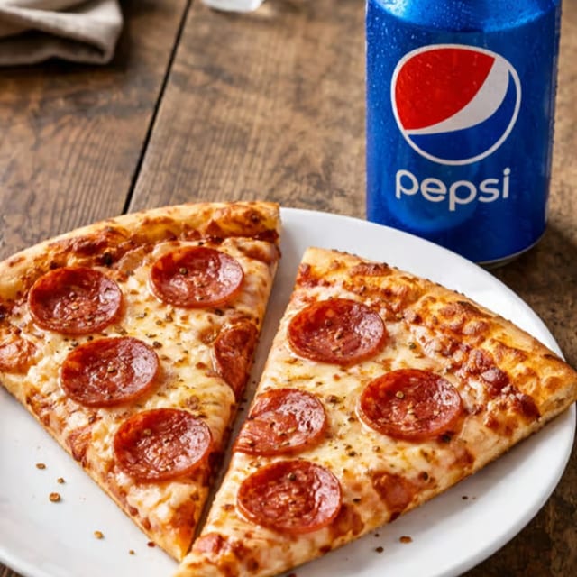 Two One Topping Pizza Slices & Soft Drink Lunch.