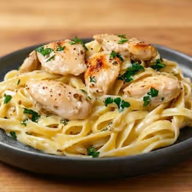 Pasta with Grilled Chicken Alfredo.