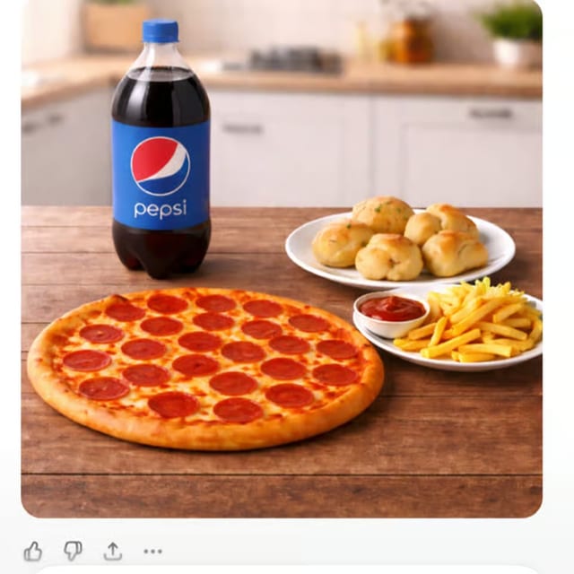 One 18'' Pizza with One Topping, French Fries Garlic Knots & 2 Liter Soda.