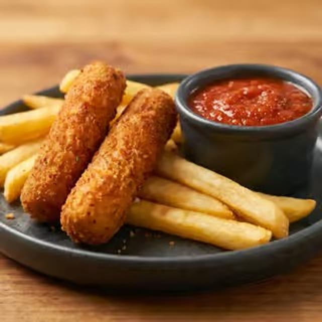 Kid's Two Pieces of Mozzarella Sticks, French Fries & Soft Drink.